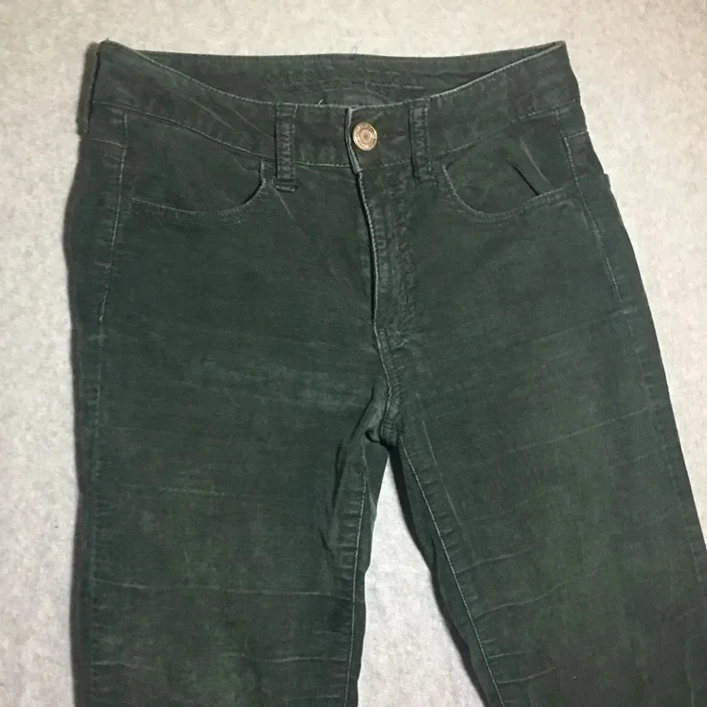 Womens American Eagle Jeans Size 2 Forrest Green Skinny Jegging Earthy Pink - Picture 2 of 3